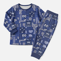Blue Samoa Manuia Le Kerisimasi Christmas Pajama Set Pacific Patchwork Xmas Vibes LT9 Men Blue - Polynesian Pride