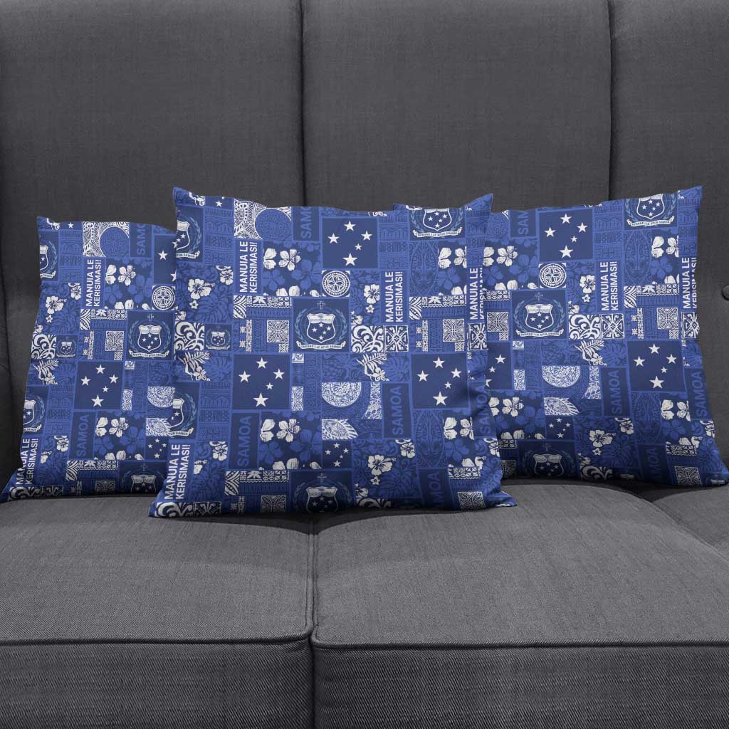 Blue Samoa Manuia Le Kerisimasi Pillow Cover Pacific Patchwork Xmas Vibes - Polynesian Pride