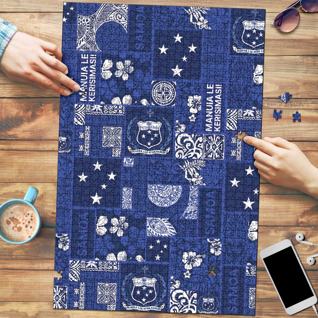 Blue Samoa Manuia Le Kerisimasi Puzzle Pacific Patchwork Xmas Vibes LT9 Blue - Polynesian Pride