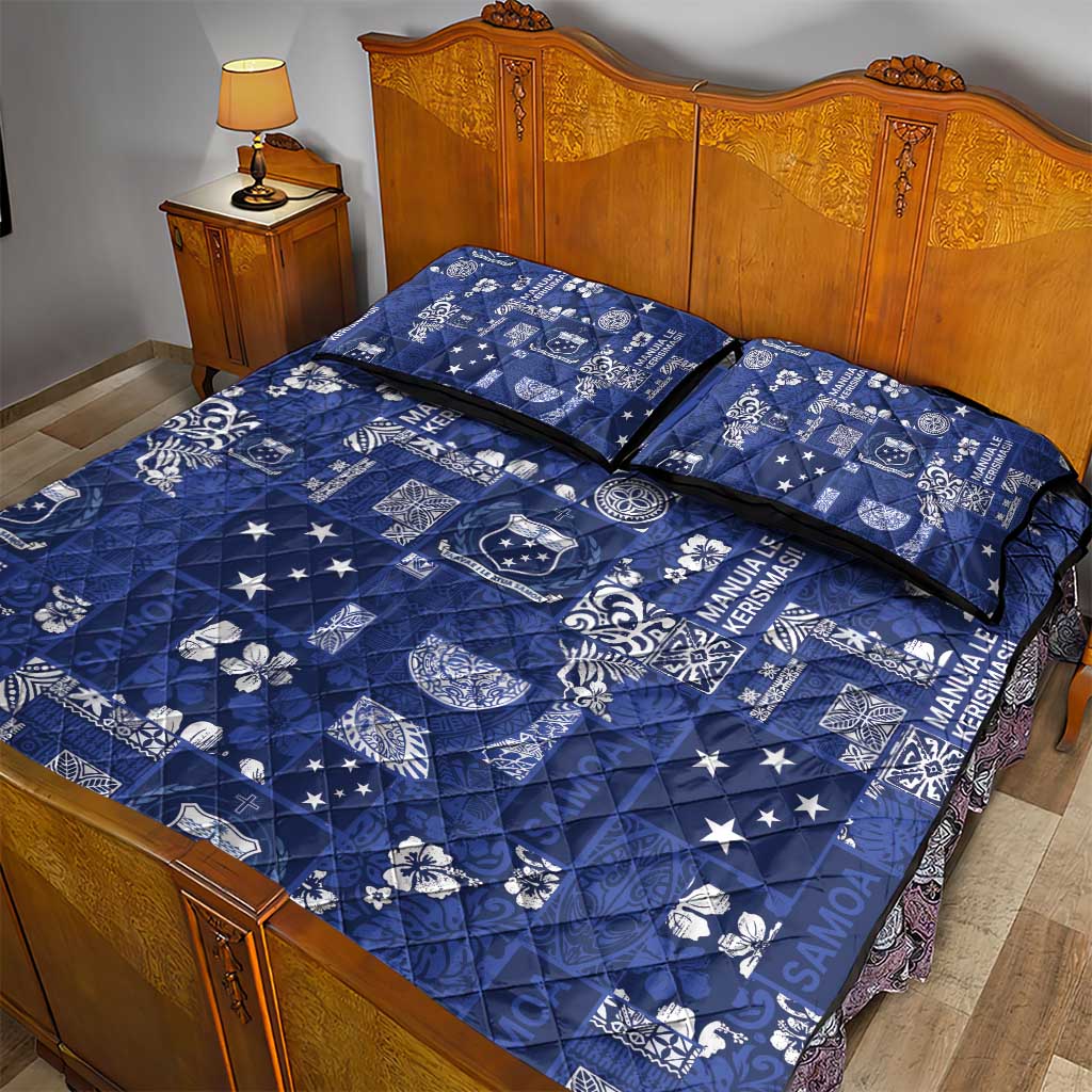 Blue Samoa Manuia Le Kerisimasi Quilt Bed Set Pacific Patchwork Xmas Vibes - Polynesian Pride