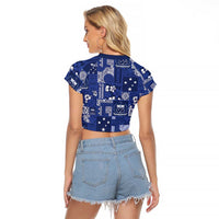 Blue Samoa Manuia Le Kerisimasi Raglan Cropped T Shirt Pacific Patchwork Xmas Vibes - Polynesian Pride