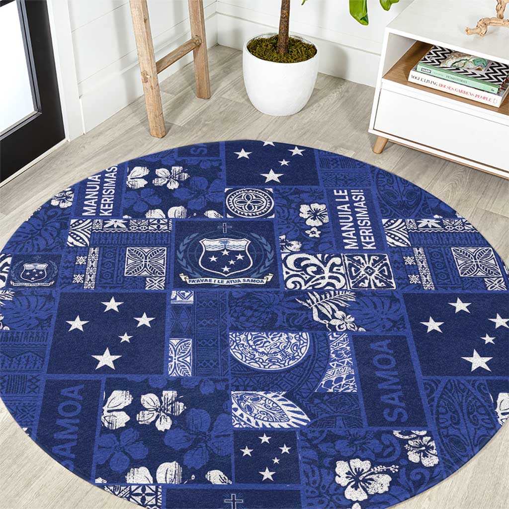 Blue Samoa Manuia Le Kerisimasi Round Carpet Pacific Patchwork Xmas Vibes - Polynesian Pride