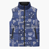 Blue Samoa Manuia Le Kerisimasi Sleeveless Puffer Jacket Pacific Patchwork Xmas Vibes LT9 Unisex Blue - Polynesian Pride