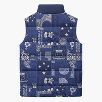 Blue Samoa Manuia Le Kerisimasi Sleeveless Puffer Jacket Pacific Patchwork Xmas Vibes LT9 - Polynesian Pride