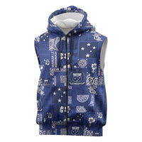 Blue Samoa Manuia Le Kerisimasi Sleeveless Zip Hoodie Pacific Patchwork Xmas Vibes LT9 Blue - Polynesian Pride