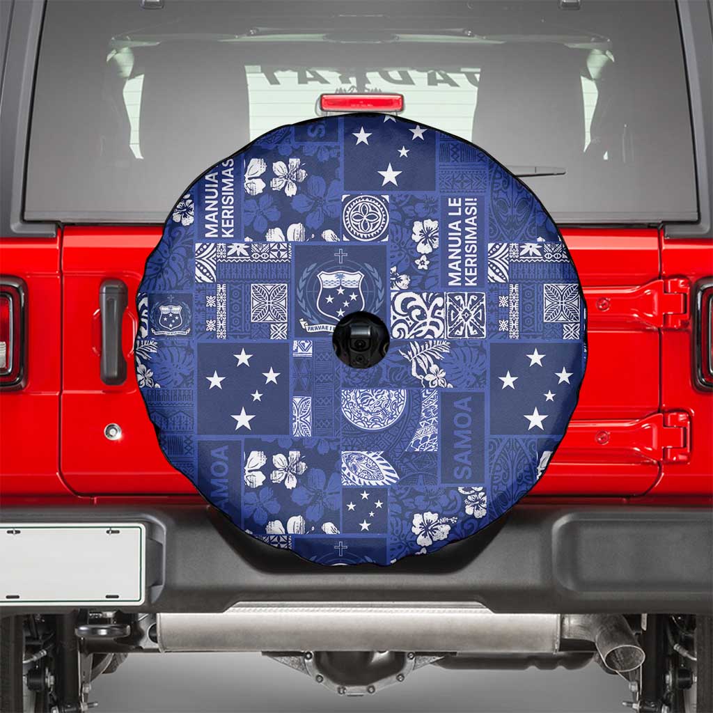 Blue Samoa Manuia Le Kerisimasi Spare Tire Cover Pacific Patchwork Xmas Vibes - Polynesian Pride
