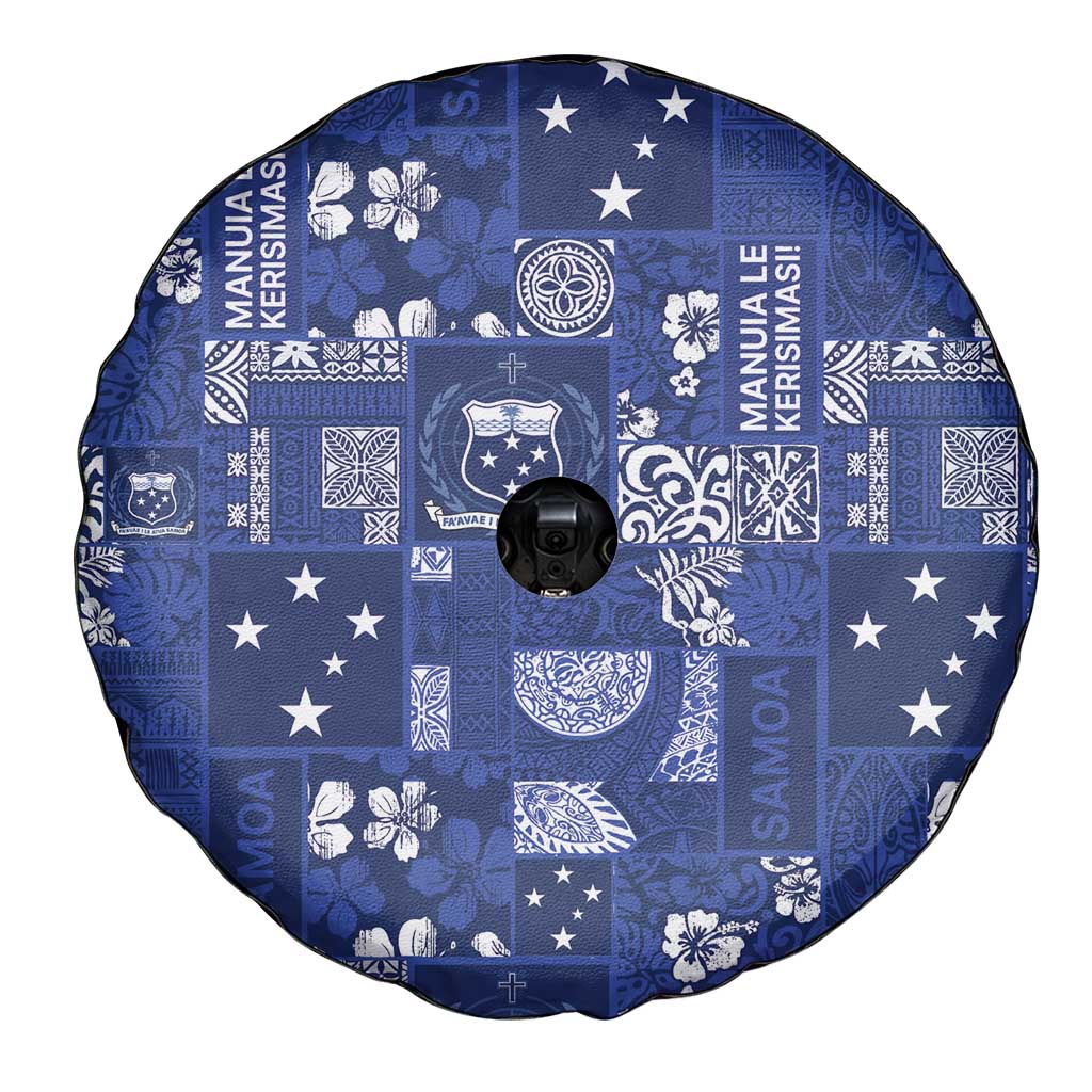 Blue Samoa Manuia Le Kerisimasi Spare Tire Cover Pacific Patchwork Xmas Vibes - Polynesian Pride