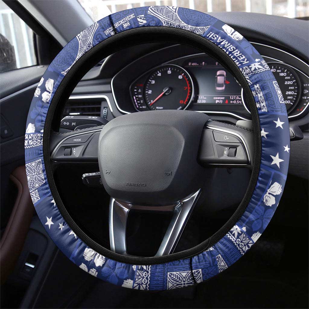 Blue Samoa Manuia Le Kerisimasi Steering Wheel Cover Pacific Patchwork Xmas Vibes LT9 - Polynesian Pride
