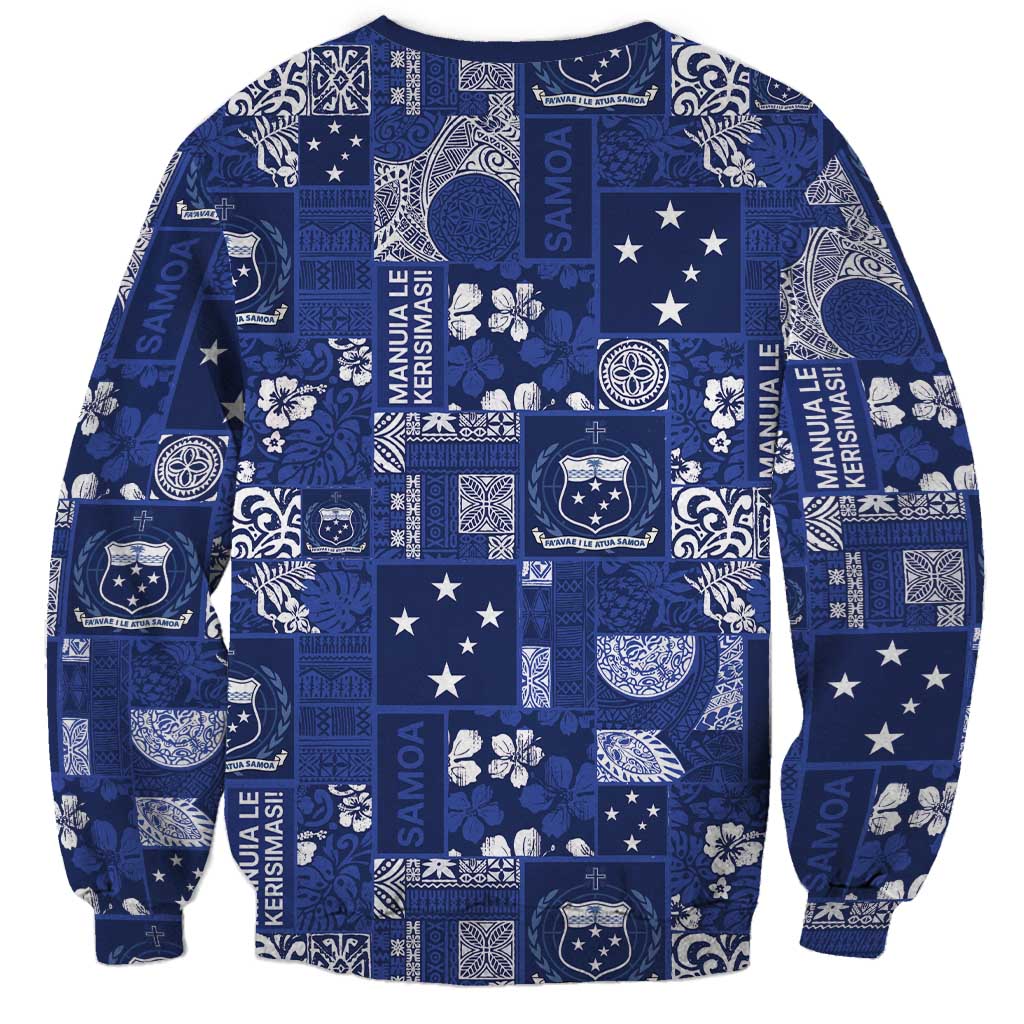 Blue Samoa Manuia Le Kerisimasi Sweatshirt Pacific Patchwork Xmas Vibes LT9 - Polynesian Pride