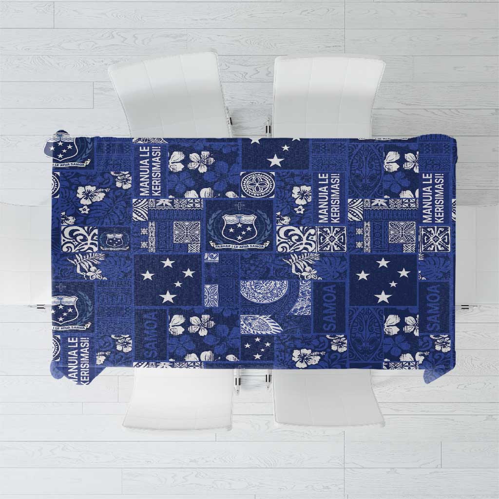Blue Samoa Manuia Le Kerisimasi Tablecloth Pacific Patchwork Xmas Vibes LT9 Blue - Polynesian Pride