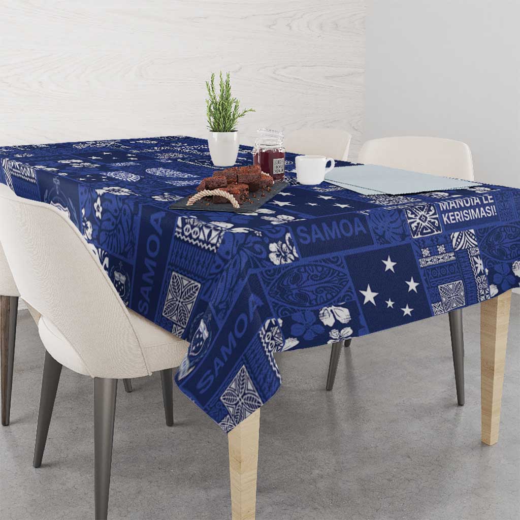 Blue Samoa Manuia Le Kerisimasi Tablecloth Pacific Patchwork Xmas Vibes LT9 - Polynesian Pride