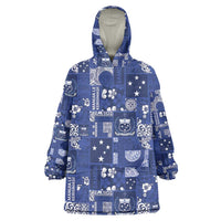 Blue Samoa Manuia Le Kerisimasi Wearable Blanket Hoodie Pacific Patchwork Xmas Vibes LT9 One Size Blue - Polynesian Pride