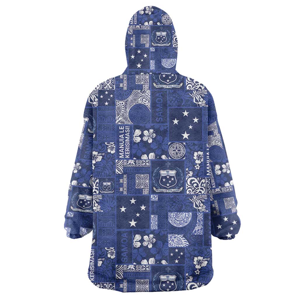 Blue Samoa Manuia Le Kerisimasi Wearable Blanket Hoodie Pacific Patchwork Xmas Vibes LT9 - Polynesian Pride