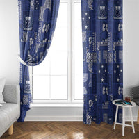 Blue Samoa Manuia Le Kerisimasi Window Curtain Pacific Patchwork Xmas Vibes - Polynesian Pride