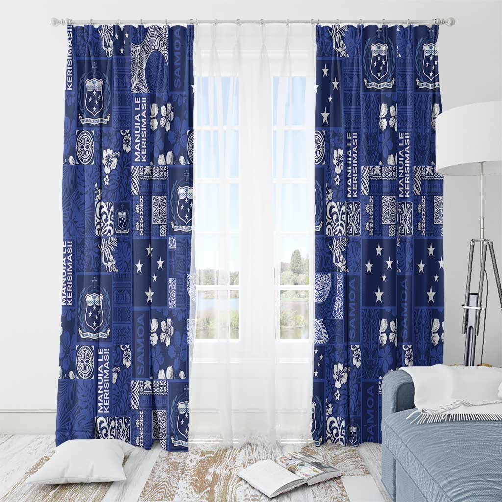Blue Samoa Manuia Le Kerisimasi Window Curtain Pacific Patchwork Xmas Vibes - Polynesian Pride