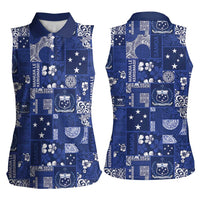 Blue Samoa Manuia Le Kerisimasi Women Sleeveless Polo Shirt Pacific Patchwork Xmas Vibes LT9 - Polynesian Pride