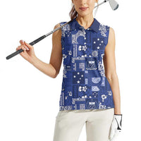Blue Samoa Manuia Le Kerisimasi Women Sleeveless Polo Shirt Pacific Patchwork Xmas Vibes LT9 - Polynesian Pride