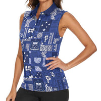 Blue Samoa Manuia Le Kerisimasi Women Sleeveless Polo Shirt Pacific Patchwork Xmas Vibes LT9 - Polynesian Pride