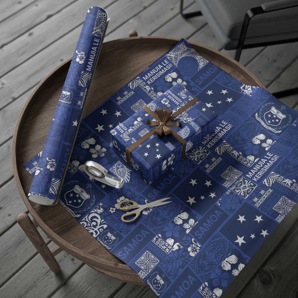 Blue Samoa Manuia Le Kerisimasi Wrapping Paper Pacific Patchwork Xmas Vibes LT9 - Polynesian Pride