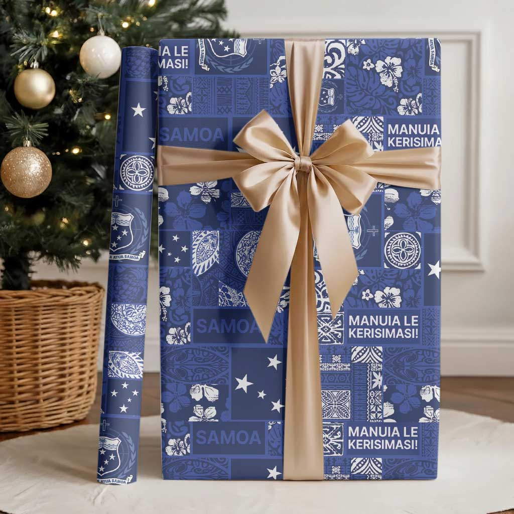 Blue Samoa Manuia Le Kerisimasi Wrapping Paper Pacific Patchwork Xmas Vibes LT9 - Polynesian Pride