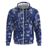 Blue Samoa Manuia Le Kerisimasi Zip Hoodie Pacific Patchwork Xmas Vibes LT9 Zip Hoodie Blue - Polynesian Pride