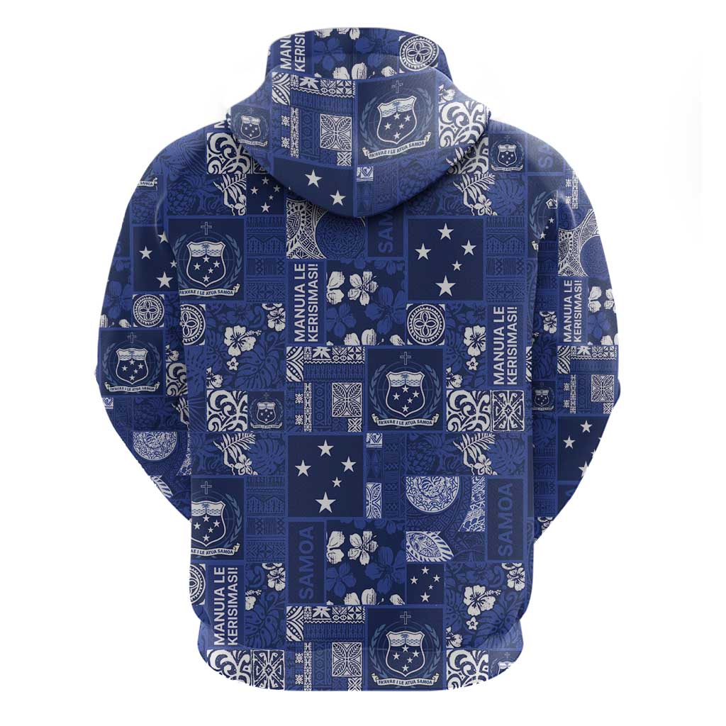 Blue Samoa Manuia Le Kerisimasi Zip Hoodie Pacific Patchwork Xmas Vibes LT9 - Polynesian Pride