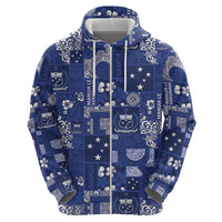 Blue Samoa Manuia Le Kerisimasi Zip Hoodie Pacific Patchwork Xmas Vibes LT9 - Polynesian Pride