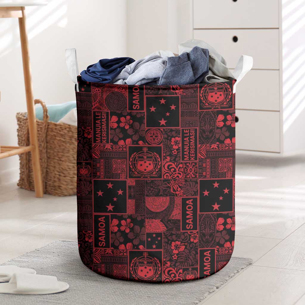 Dark Samoa Manuia Le Kerisimasi Laundry Basket Pacific Patchwork Xmas Vibes LT9 Red - Polynesian Pride