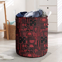 Dark Samoa Manuia Le Kerisimasi Laundry Basket Pacific Patchwork Xmas Vibes LT9 Red - Polynesian Pride