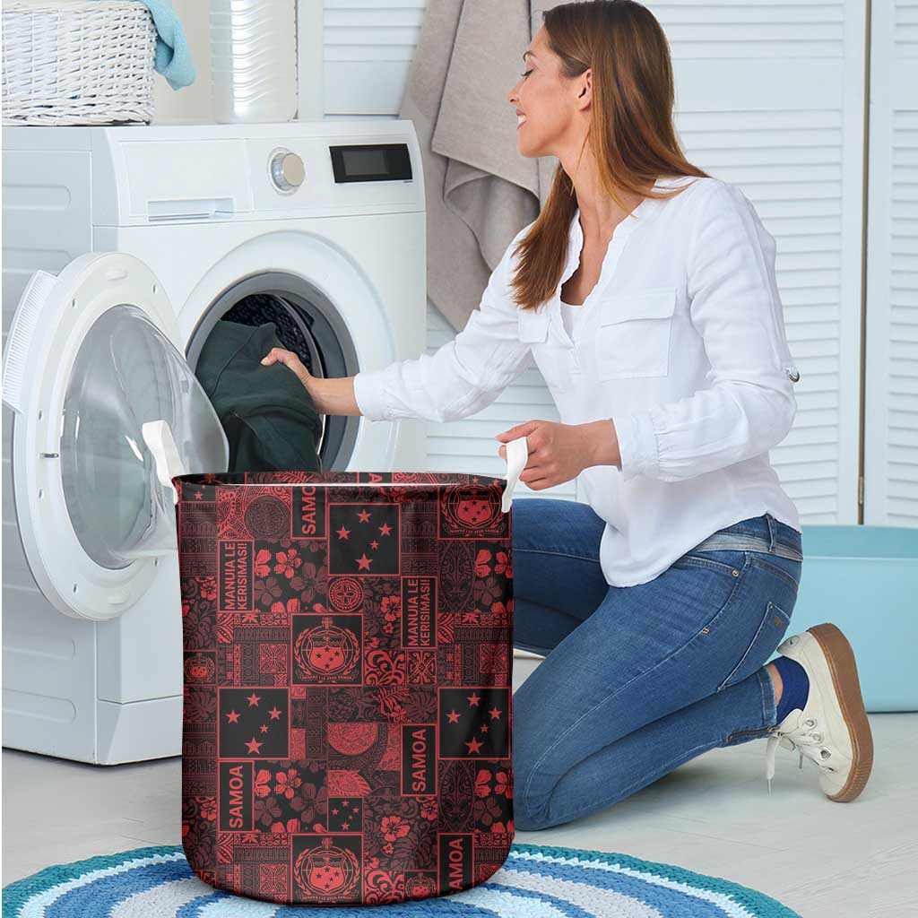 Dark Samoa Manuia Le Kerisimasi Laundry Basket Pacific Patchwork Xmas Vibes LT9 - Polynesian Pride