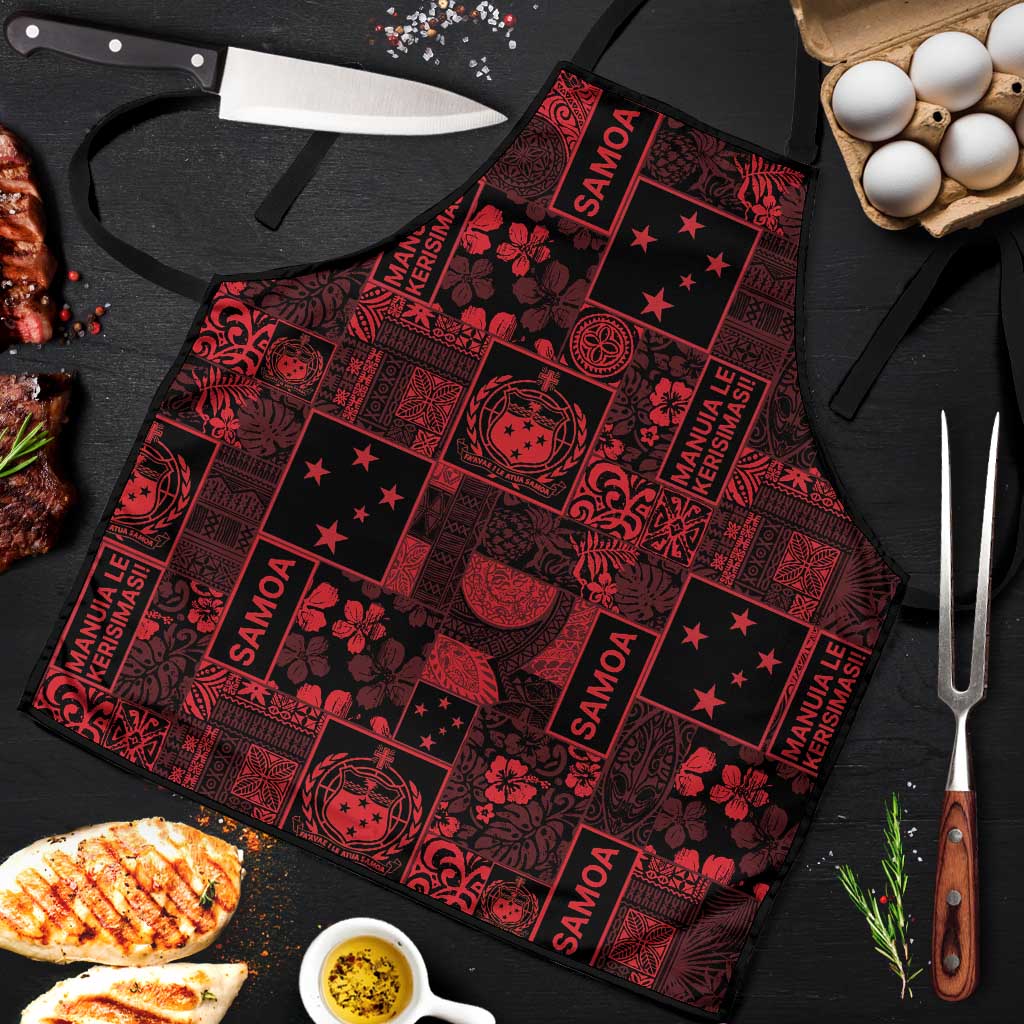 Dark Samoa Manuia Le Kerisimasi Apron Pacific Patchwork Xmas Vibes LT9 Red - Polynesian Pride