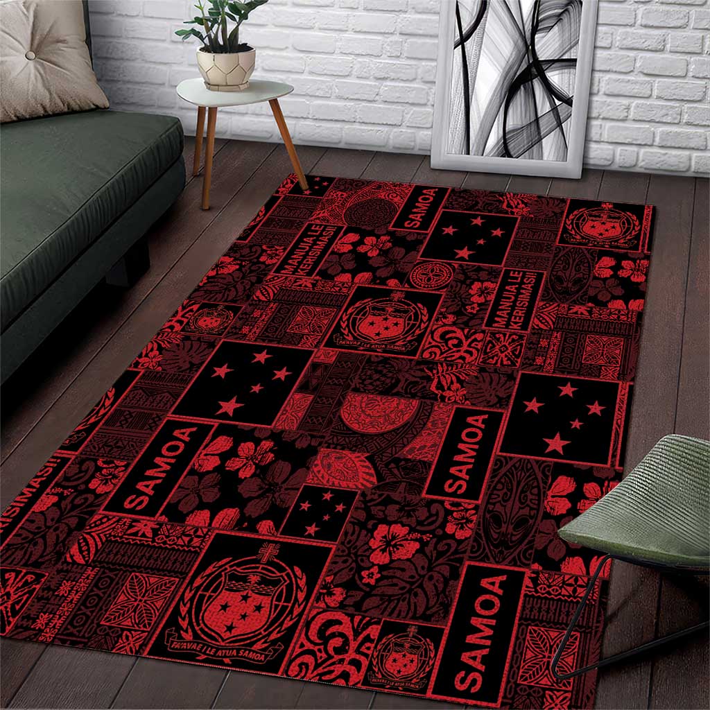 Dark Samoa Manuia Le Kerisimasi Area Rug Pacific Patchwork Xmas Vibes - Polynesian Pride