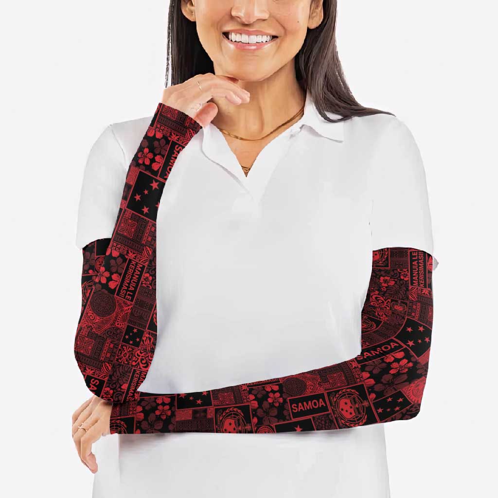 Dark Samoa Manuia Le Kerisimasi Arm Sleeves Pacific Patchwork Xmas Vibes LT9 - Polynesian Pride