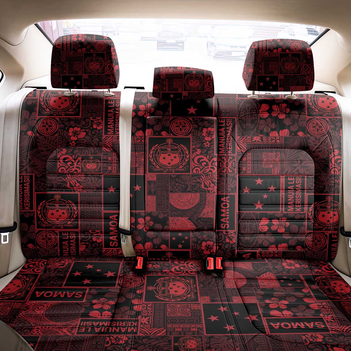 Dark Samoa Manuia Le Kerisimasi Back Car Seat Cover Pacific Patchwork Xmas Vibes - Polynesian Pride
