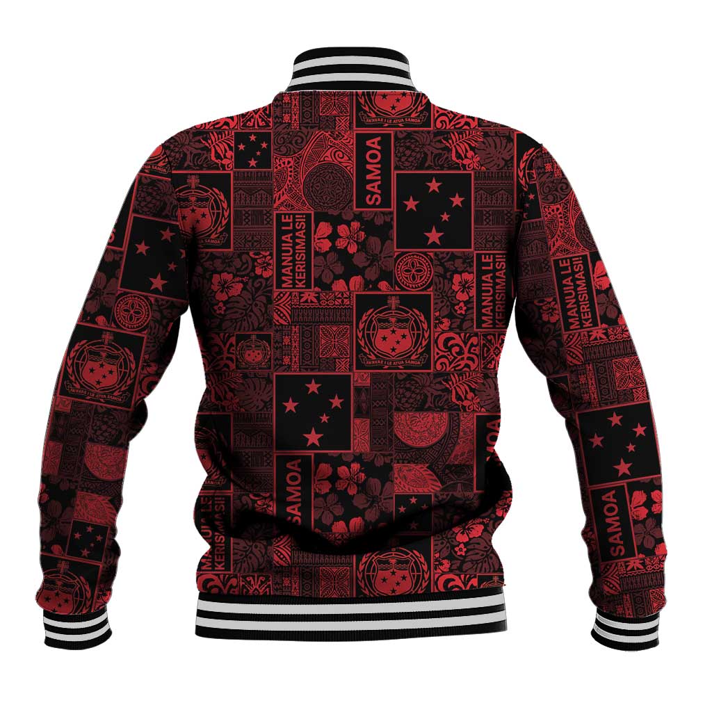 Dark Samoa Manuia Le Kerisimasi Baseball Jacket Pacific Patchwork Xmas Vibes LT9 - Polynesian Pride