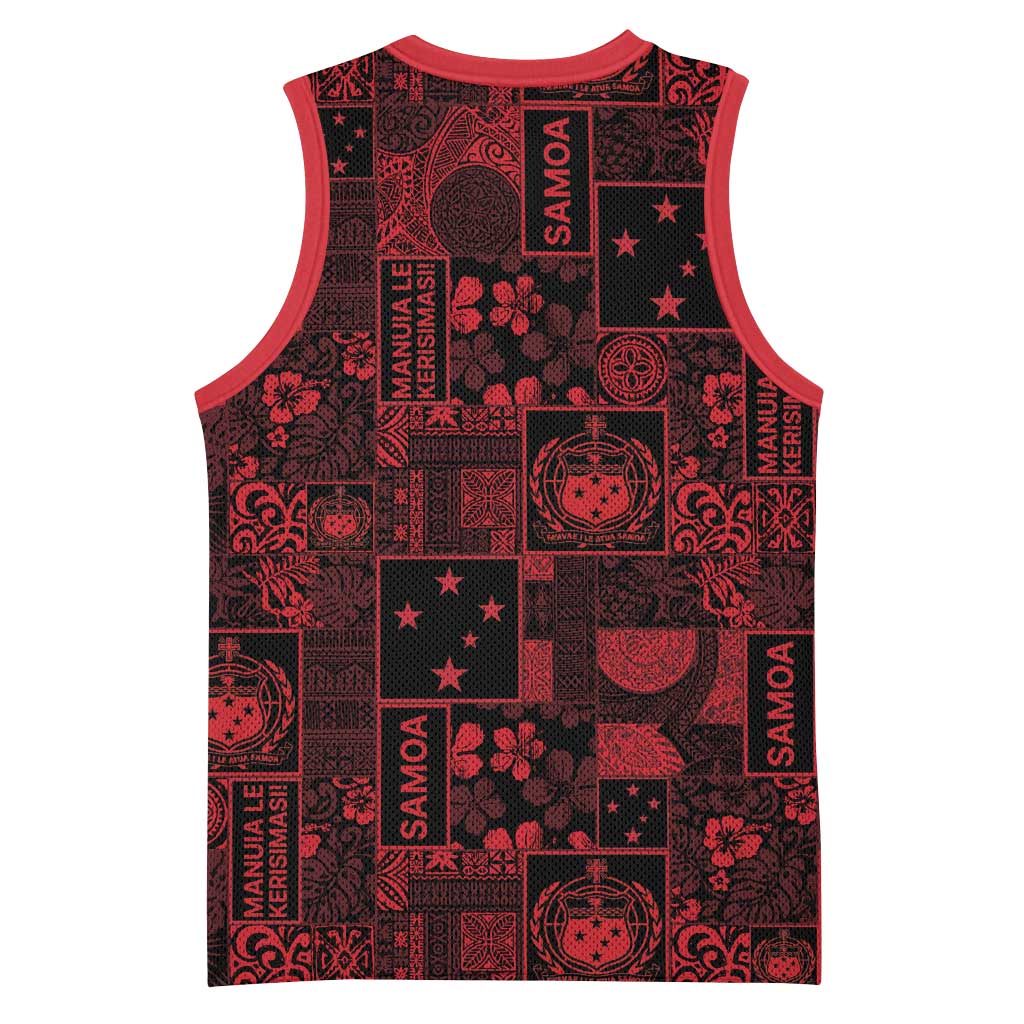 Dark Samoa Manuia Le Kerisimasi Basketball Jersey Pacific Patchwork Xmas Vibes LT9 - Polynesian Pride