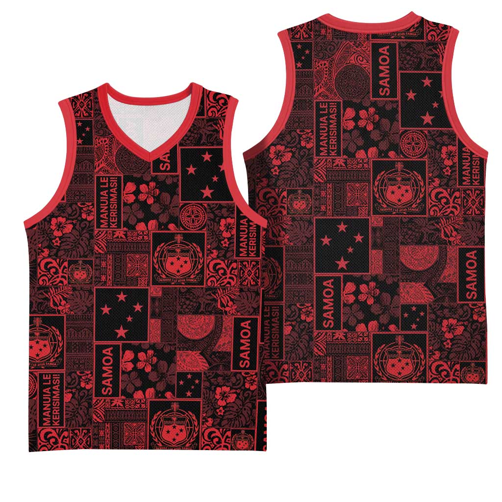 Dark Samoa Manuia Le Kerisimasi Basketball Jersey Pacific Patchwork Xmas Vibes LT9 - Polynesian Pride
