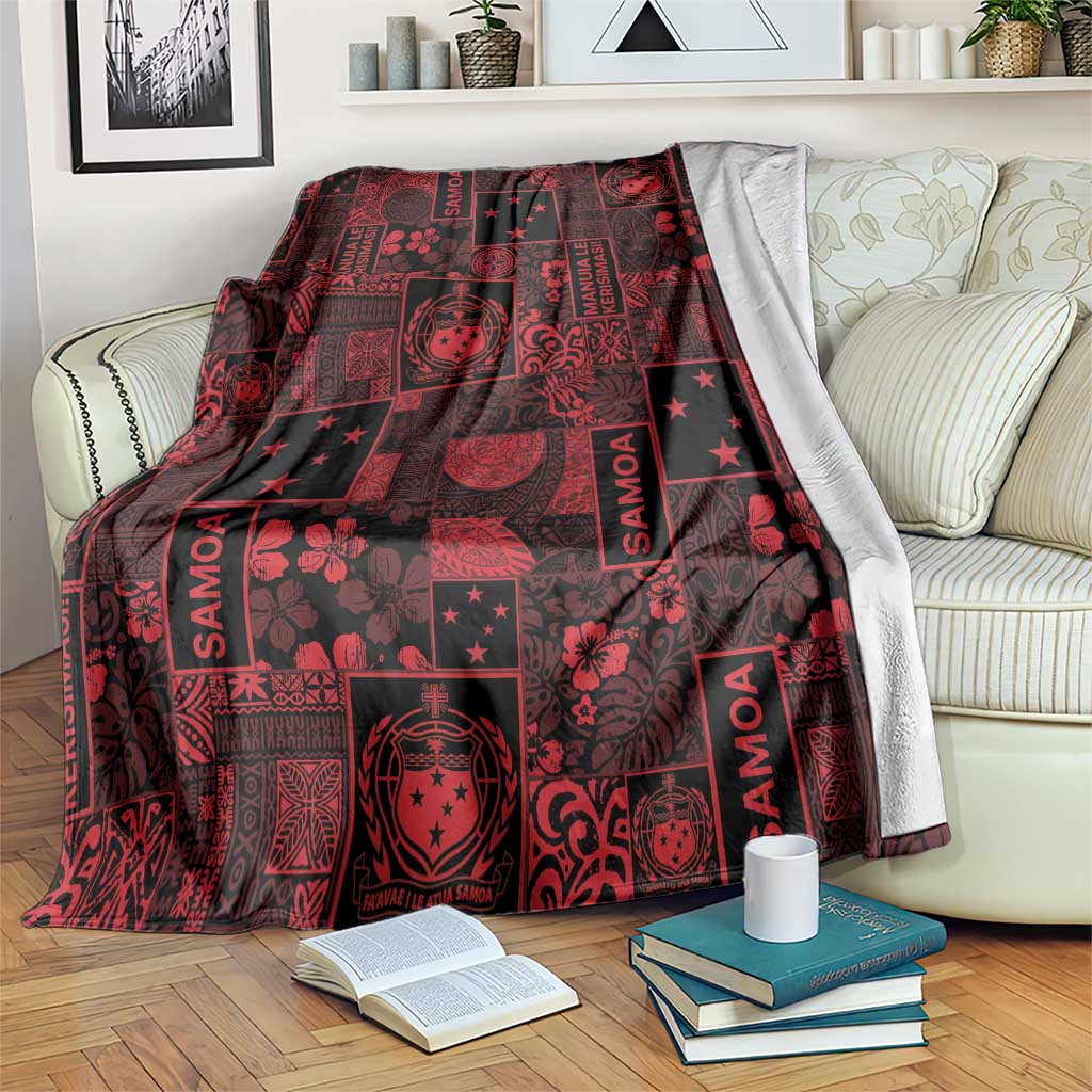 Dark Samoa Manuia Le Kerisimasi Blanket Pacific Patchwork Xmas Vibes - Polynesian Pride