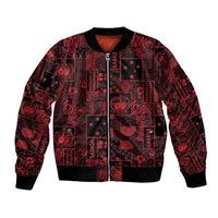 Dark Samoa Manuia Le Kerisimasi Bomber Jacket Pacific Patchwork Xmas Vibes LT9 Unisex Red - Polynesian Pride