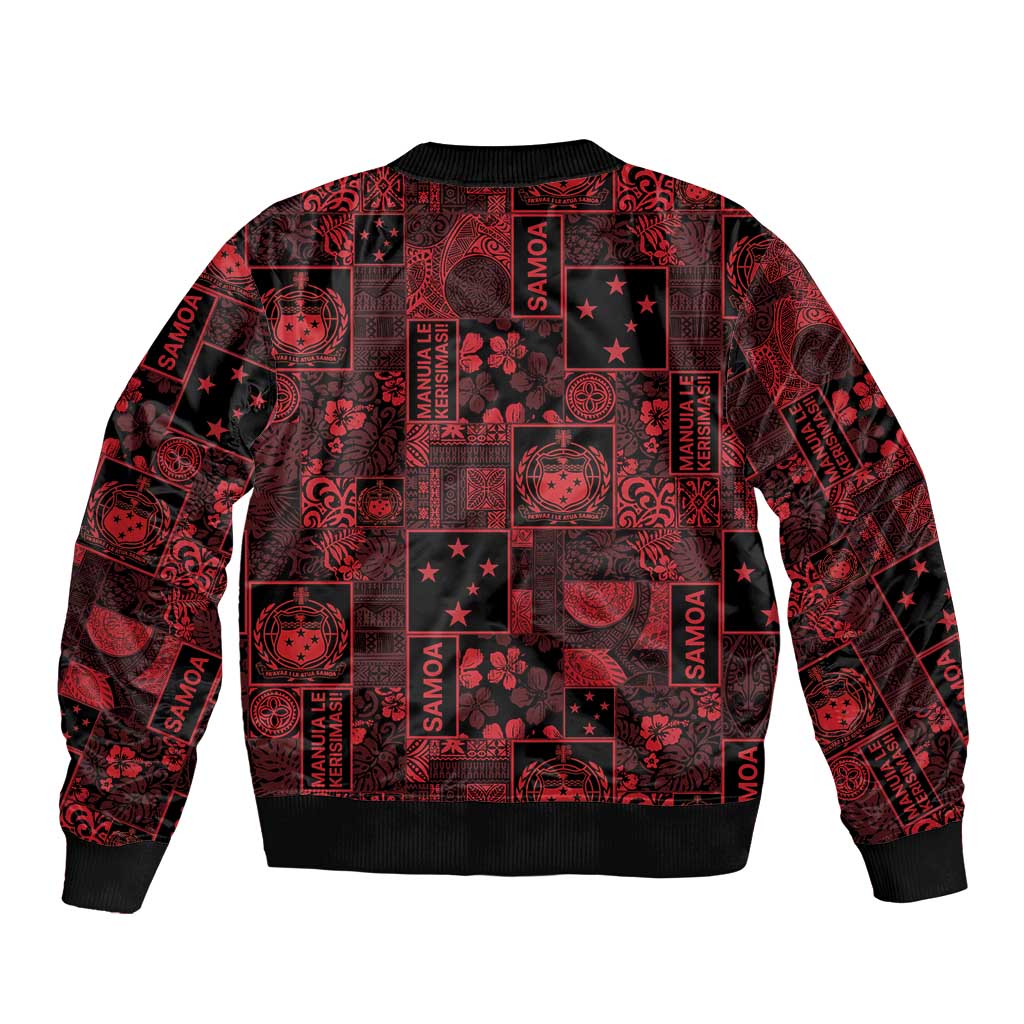 Dark Samoa Manuia Le Kerisimasi Bomber Jacket Pacific Patchwork Xmas Vibes LT9 - Polynesian Pride