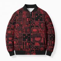 Dark Samoa Manuia Le Kerisimasi Bomber Puffer Jacket Pacific Patchwork Xmas Vibes LT9 Unisex Red - Polynesian Pride