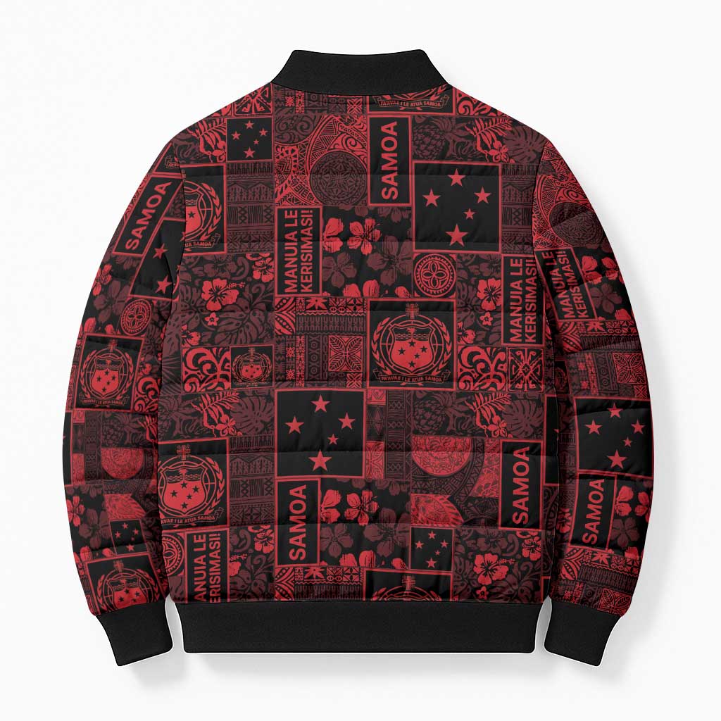 Dark Samoa Manuia Le Kerisimasi Bomber Puffer Jacket Pacific Patchwork Xmas Vibes LT9 - Polynesian Pride