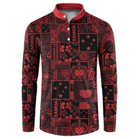 Dark Samoa Manuia Le Kerisimasi Button Sweatshirt Pacific Patchwork Xmas Vibes LT9 Red - Polynesian Pride