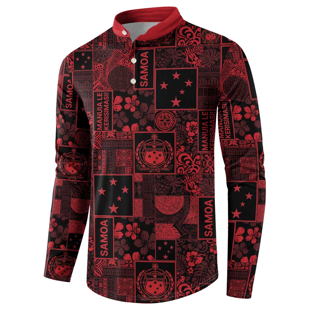 Dark Samoa Manuia Le Kerisimasi Button Sweatshirt Pacific Patchwork Xmas Vibes LT9 - Polynesian Pride