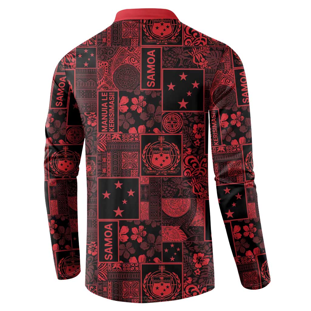 Dark Samoa Manuia Le Kerisimasi Button Sweatshirt Pacific Patchwork Xmas Vibes LT9 - Polynesian Pride
