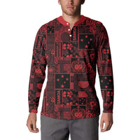 Dark Samoa Manuia Le Kerisimasi Button Sweatshirt Pacific Patchwork Xmas Vibes LT9 - Polynesian Pride