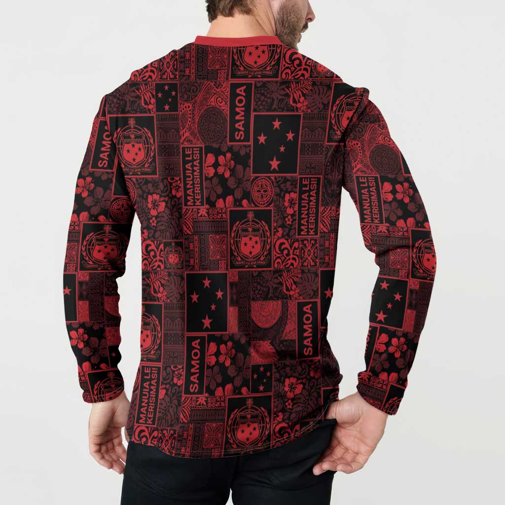 Dark Samoa Manuia Le Kerisimasi Button Sweatshirt Pacific Patchwork Xmas Vibes LT9 - Polynesian Pride