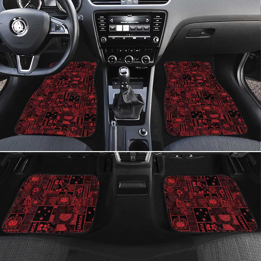 Dark Samoa Manuia Le Kerisimasi Car Mats Pacific Patchwork Xmas Vibes LT9 Set 4pcs Red - Polynesian Pride