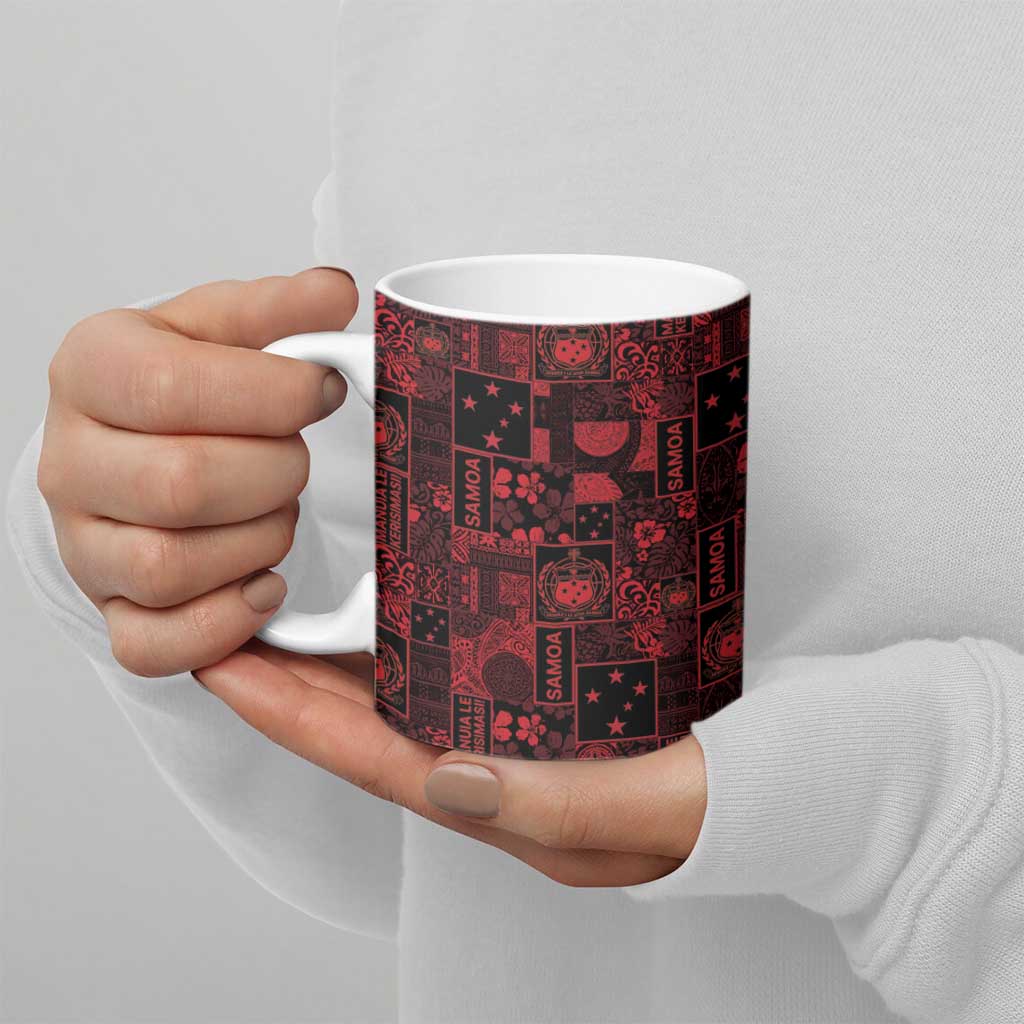 Dark Samoa Manuia Le Kerisimasi Ceramic Mug Pacific Patchwork Xmas Vibes - Polynesian Pride