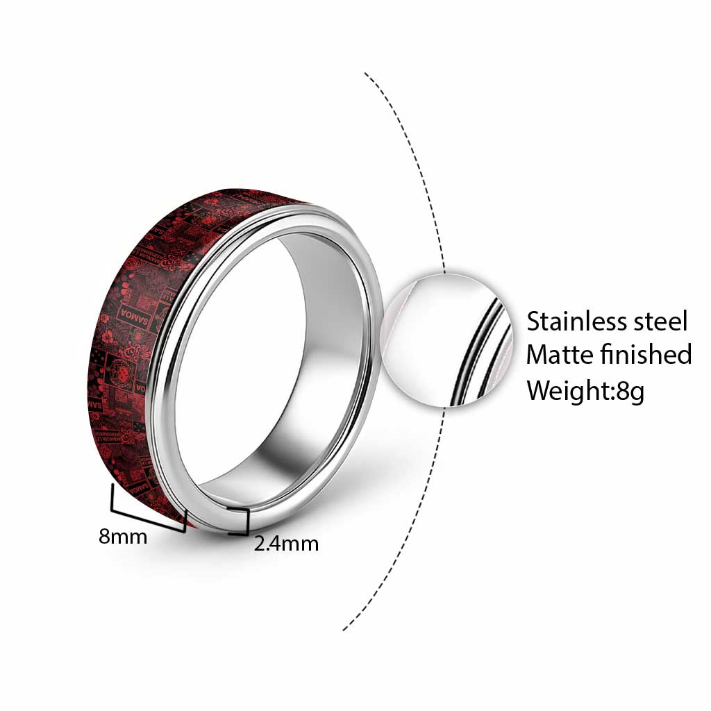 Dark Samoa Manuia Le Kerisimasi Classic Ring Pacific Patchwork Xmas Vibes - Polynesian Pride